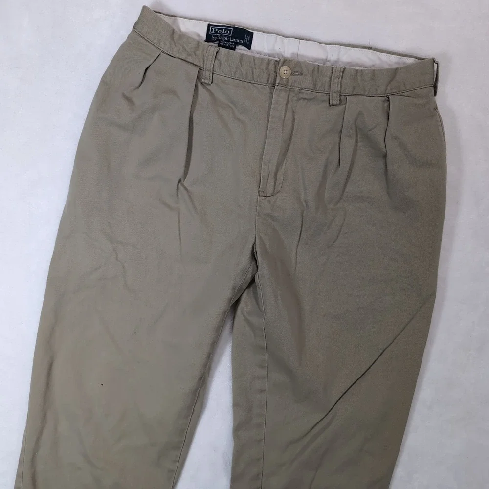 Polo Ralph Lauren Ethan Pant Men 34x34 Khaki Pleated Cotton Chino Vintage Y2k 90